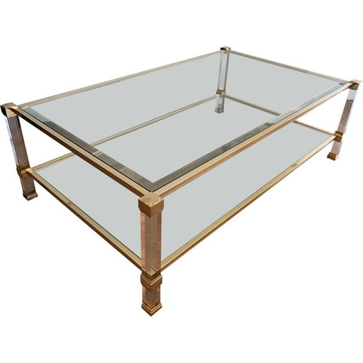 Vintage Couchtisch aus Plexiglas und goldenem Metall von Pierre Vandel, Frankreich 1970