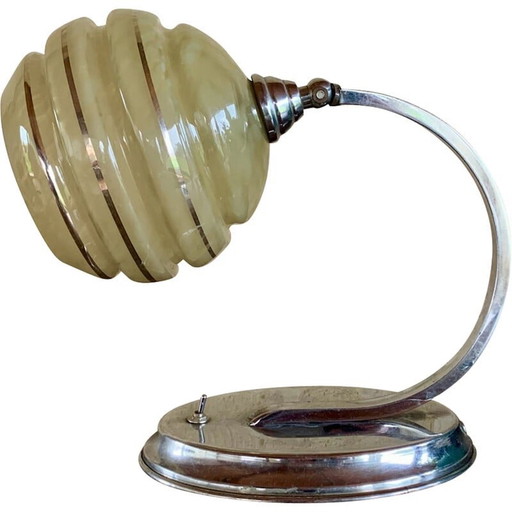 Art Deco, Tischlampe aus Glas und Chrom, 1940er-1950er Jahre
