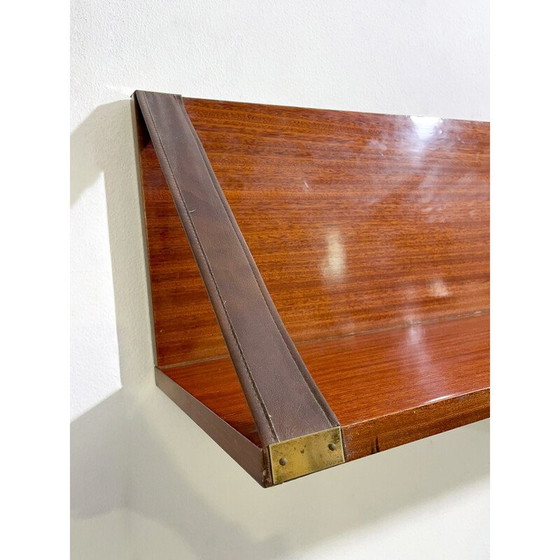 Image 1 of Paar Vintage-Regale aus Holz und Leder, Italien 1960