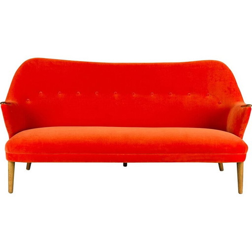 Mid Century orangefarbenes 3-Sitzer-Sofa aus Samt von CFC Silkeborg, 1960er Jahre