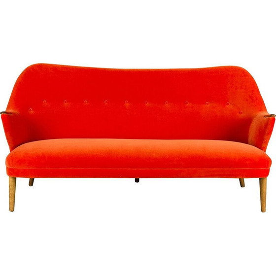 Image 1 of Mid Century orangefarbenes 3-Sitzer-Sofa aus Samt von CFC Silkeborg, 1960er Jahre