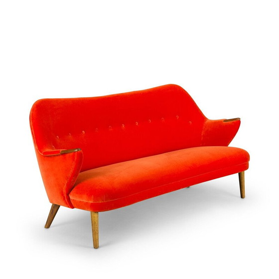Image 1 of Mid Century orangefarbenes 3-Sitzer-Sofa aus Samt von CFC Silkeborg, 1960er Jahre