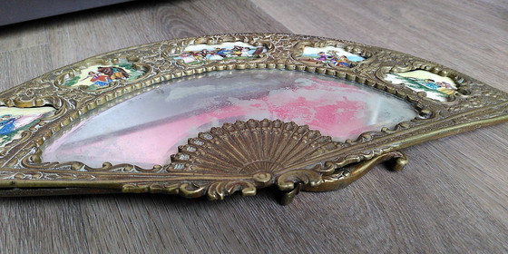 Image 1 of Fächerförmiger Spiegel mit Porzellanmalerei - Spanien 1930er Jahre