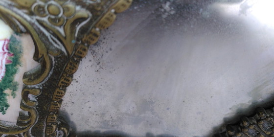 Image 1 of Fächerförmiger Spiegel mit Porzellanmalerei - Spanien 1930er Jahre