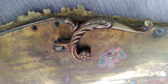 Image 1 of Fächerförmiger Spiegel mit Porzellanmalerei - Spanien 1930er Jahre