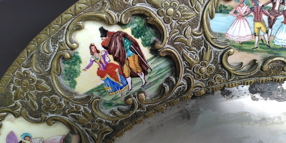 Image 1 of Fächerförmiger Spiegel mit Porzellanmalerei - Spanien 1930er Jahre