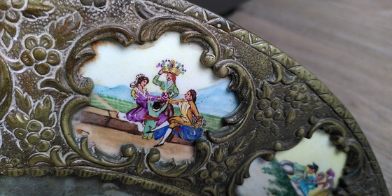 Image 1 of Fächerförmiger Spiegel mit Porzellanmalerei - Spanien 1930er Jahre