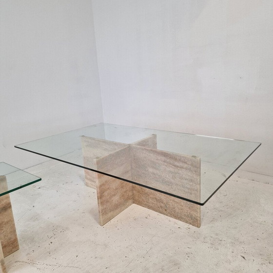 Image 1 of Satz von 3 Couchtischen aus Marmor und Glas, Italien 1980
