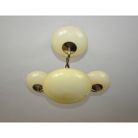 Image 1 of Vintage Art Deco Kronleuchter aus vernickeltem Messing und aufgesetztem Glas, 1940