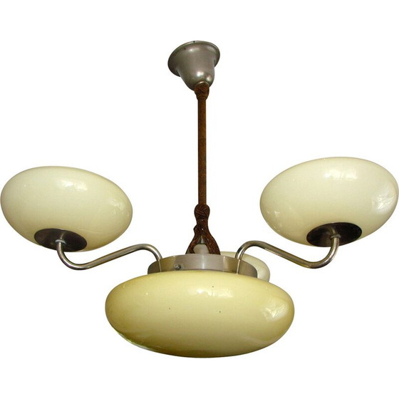 Image 1 of Vintage Art Deco Kronleuchter aus vernickeltem Messing und aufgesetztem Glas, 1940