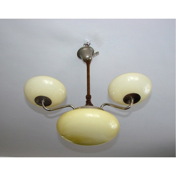 Image 1 of Vintage Art Deco Kronleuchter aus vernickeltem Messing und aufgesetztem Glas, 1940
