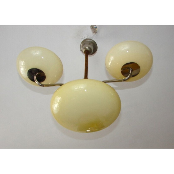 Image 1 of Vintage Art Deco Kronleuchter aus vernickeltem Messing und aufgesetztem Glas, 1940