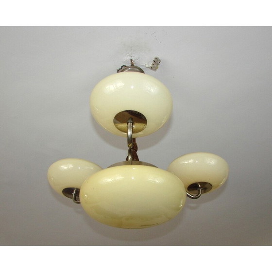 Image 1 of Vintage Art Deco Kronleuchter aus vernickeltem Messing und aufgesetztem Glas, 1940