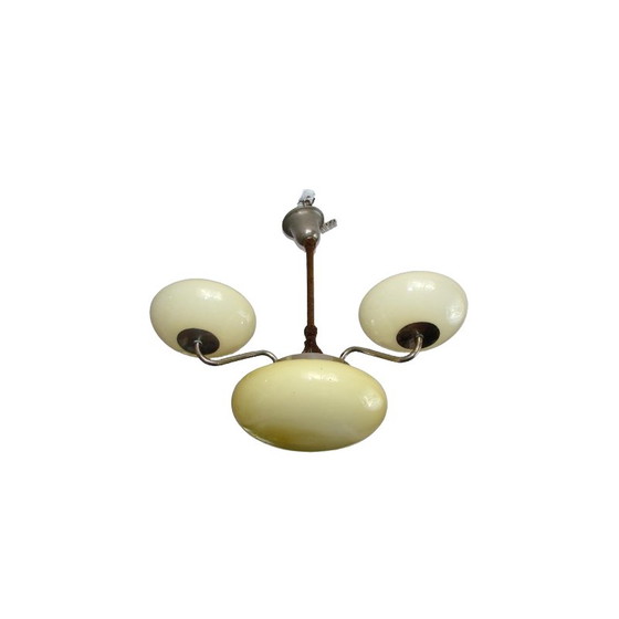 Image 1 of Vintage Art Deco Kronleuchter aus vernickeltem Messing und aufgesetztem Glas, 1940