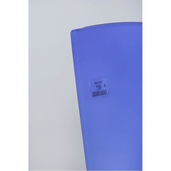 Image 1 of Paar alte Wandleuchter aus blauem plissiertem Muranoglas, Italien 1970