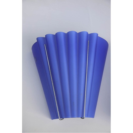 Image 1 of Paar alte Wandleuchter aus blauem plissiertem Muranoglas, Italien 1970
