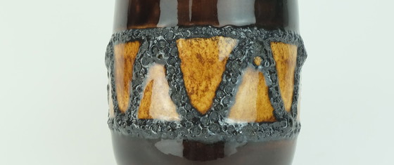 Image 1 of scheurich Mid Century Keramik VASE Fett Lava braun ocker weiß Modell 242-22