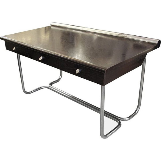 Image 1 of Vintage Schreibtisch aus verchromtem Metallrohr und Holz, Italien 1970