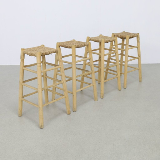 4X Vintage Barhocker Holz und Stock 1970S