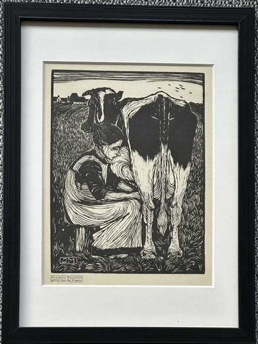 Jan Mankes 1889-1920 / Original Holzschnitt Cowgirl 1927 (wunderschön gerahmt)