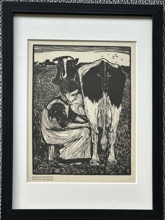 Image 1 of Jan Mankes 1889-1920 / Original Holzschnitt Cowgirl 1927 (wunderschön gerahmt)