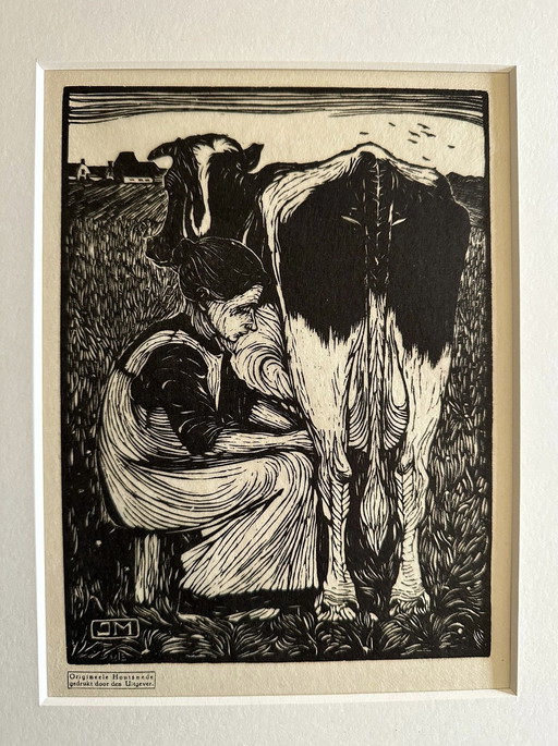Jan Mankes 1889-1920 / Original Holzschnitt Cowgirl 1927 (wunderschön gerahmt)