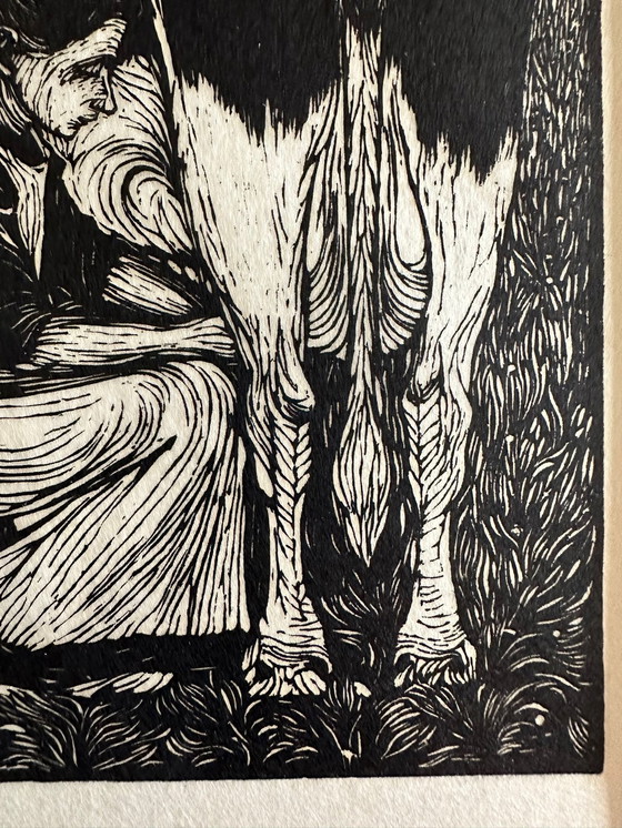 Image 1 of Jan Mankes 1889-1920 / Original Holzschnitt Cowgirl 1927 (wunderschön gerahmt)