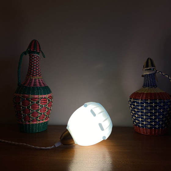 Image 1 of Hängeleuchte Baladeuse Tulipe Alte Opalglas Blau Hängekralle Messing Renoviert