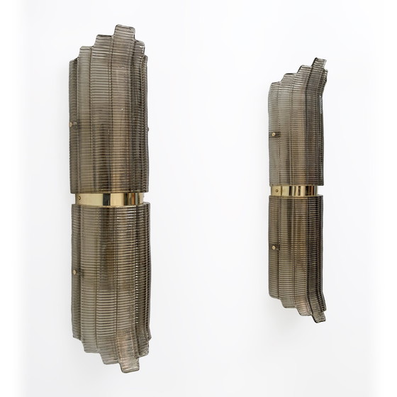 Image 1 of Paar große Wandleuchter aus strukturiertem Muranoglas im Art-Déco-Stil