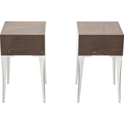 Paar vintage Ebenholz und Stahl Sofa endet 1970er