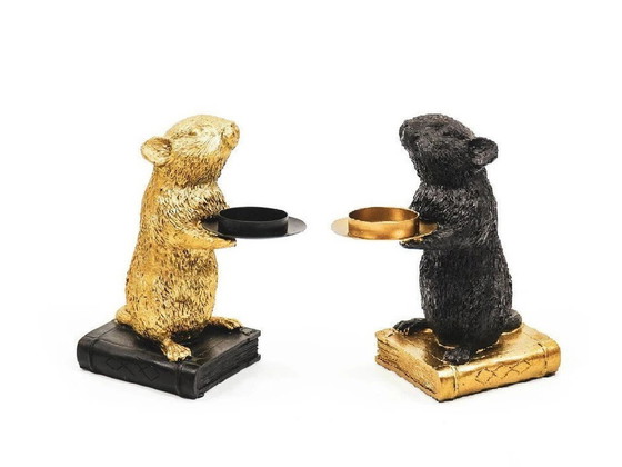 Image 1 of 2X Schwarz und Gold Maus Teelichthalter