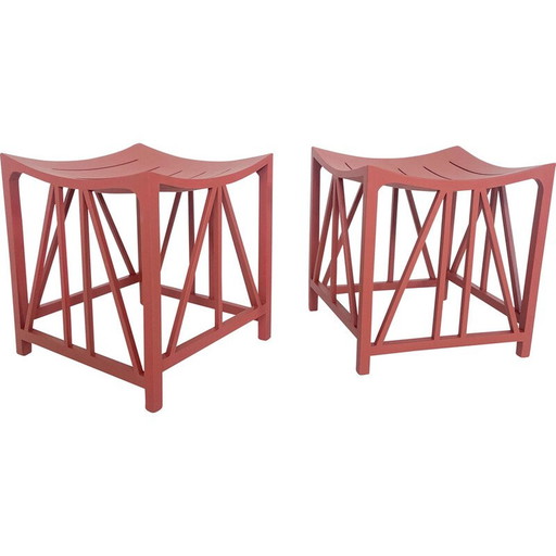 Paar Vintage Tutanchamun Modell Hocker in roter Farbe