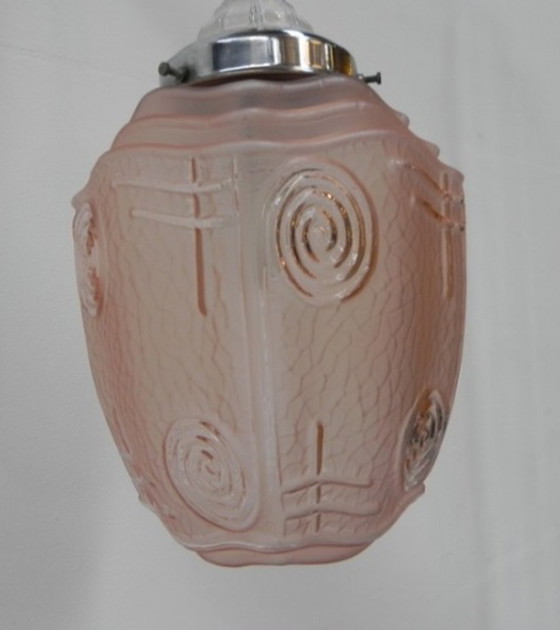 Image 1 of Art deco Hängelampe mit rosa Glasschirm