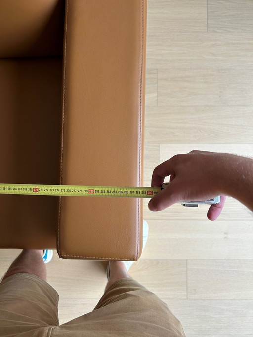 Vintage-Ledersofa mit Chaise Longue und Fußhocker