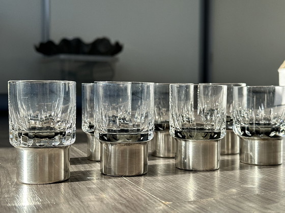 Image 1 of Kristall Schnapsglas mit 925 Sterling Silber Rahmen, Hermann Bauer, Silber Schnapsglas