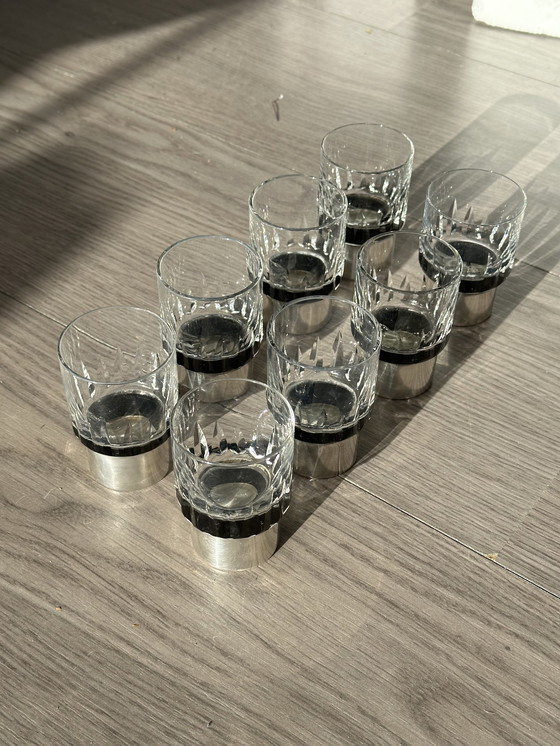 Image 1 of Kristall Schnapsglas mit 925 Sterling Silber Rahmen, Hermann Bauer, Silber Schnapsglas