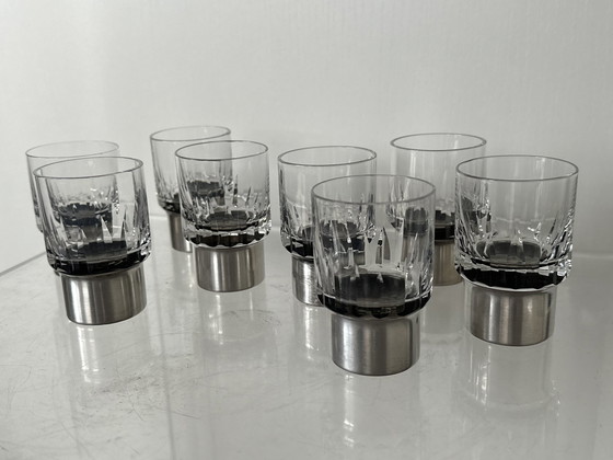 Image 1 of Kristall Schnapsglas mit 925 Sterling Silber Rahmen, Hermann Bauer, Silber Schnapsglas