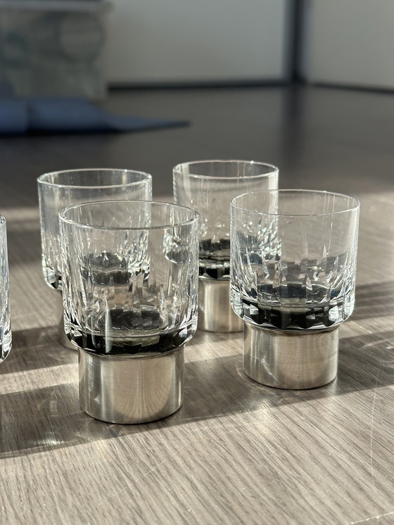 Image 1 of Kristall Schnapsglas mit 925 Sterling Silber Rahmen, Hermann Bauer, Silber Schnapsglas