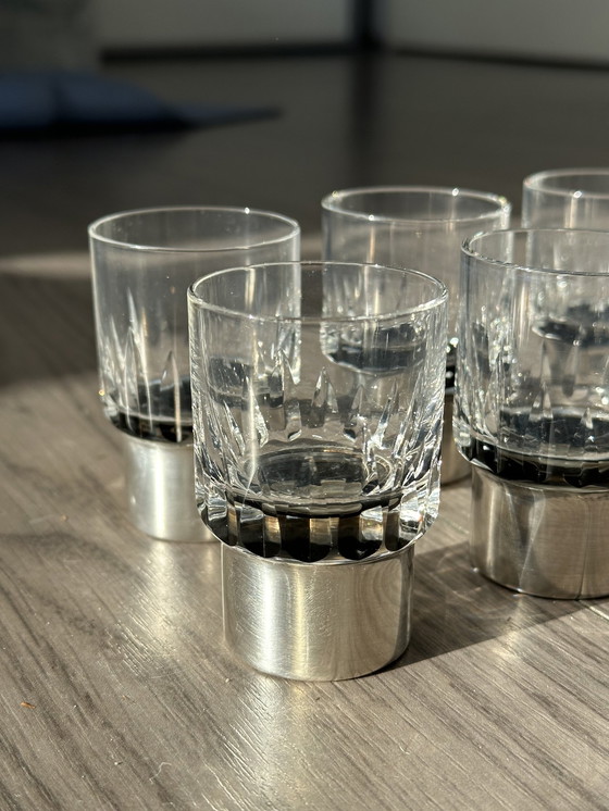 Image 1 of Kristall Schnapsglas mit 925 Sterling Silber Rahmen, Hermann Bauer, Silber Schnapsglas