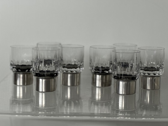 Image 1 of Kristall Schnapsglas mit 925 Sterling Silber Rahmen, Hermann Bauer, Silber Schnapsglas