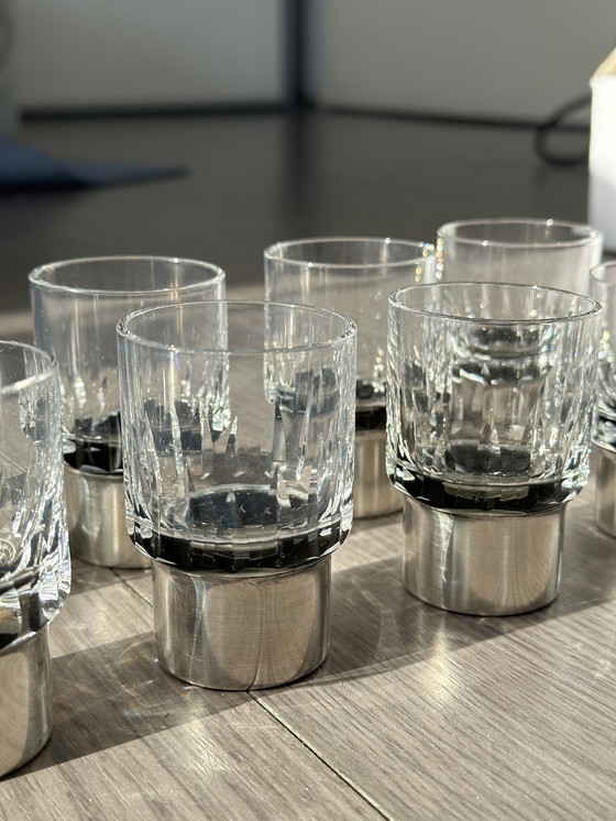 Image 1 of Kristall Schnapsglas mit 925 Sterling Silber Rahmen, Hermann Bauer, Silber Schnapsglas