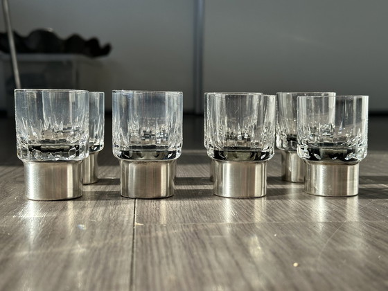 Image 1 of Kristall Schnapsglas mit 925 Sterling Silber Rahmen, Hermann Bauer, Silber Schnapsglas