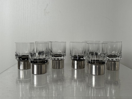 Image 1 of Kristall Schnapsglas mit 925 Sterling Silber Rahmen, Hermann Bauer, Silber Schnapsglas