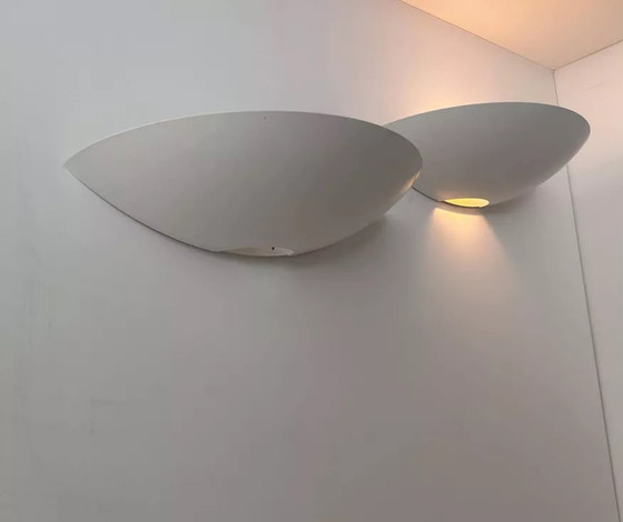 Image 1 of 2X Vintage Wandleuchten, Weiß lackiertes Metall, Deutschland 1980
