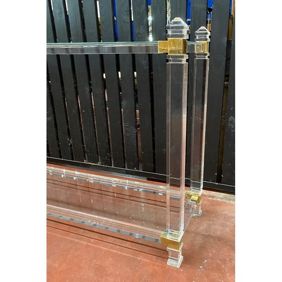 Image 1 of Vintage-Konsole aus Plexiglas, Glas und Messing von Pierre Vandel, 1970er Jahre