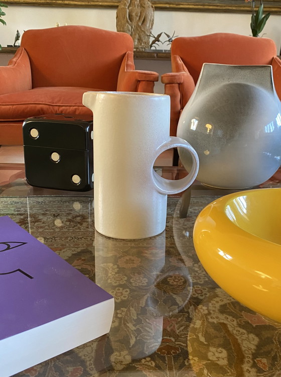 Image 1 of Organische moderne weiße Keramikvase / Krug, La Sfera Italien 1980S