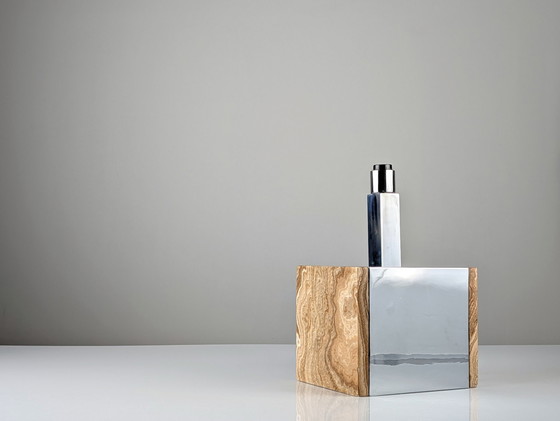 Image 1 of Tischlampe aus Travertinmarmor und Chrom, 1960er Jahre