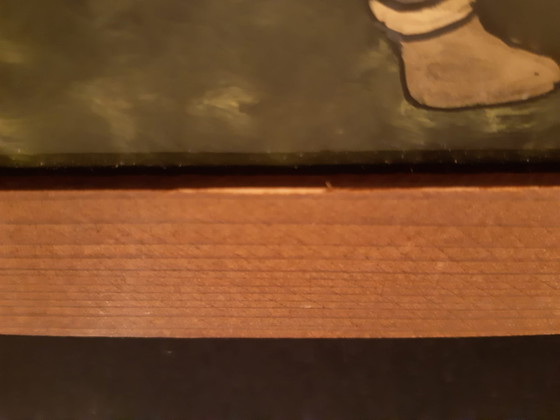 Image 1 of Malerei auf Glas, signiert. Räuber, die den traditionellen Schwerttanz um ihre Beute aufführen. Władysław Walczak-Baniecki.