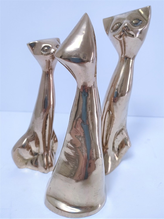 Image 1 of Drei Katzen Messing 80er Jahre