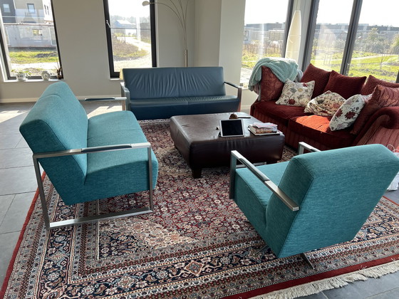 Image 1 of Montel Sofa-Set mit Sessel - Leder und Stoff - Farbe Petrol